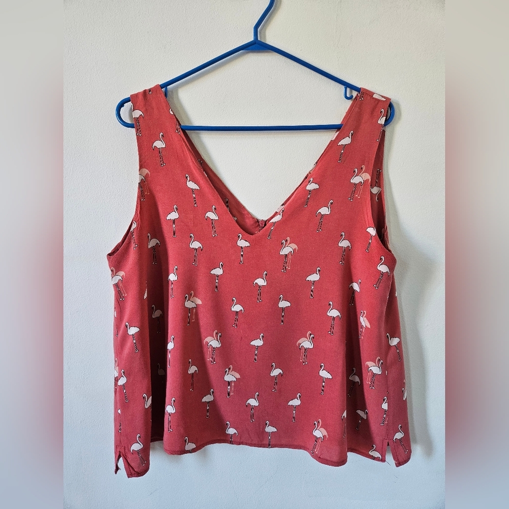 Flamingo Print Sleeveless Top - Pink
